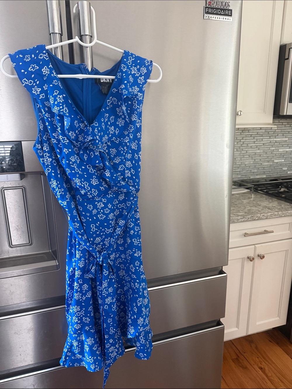 DKNY Royal Blue Floral Wrap Midi Dress